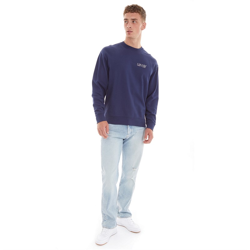 Levi's Mens Relaxed Graphic Sweatshirt Chrome Headline Crew Naval Academy