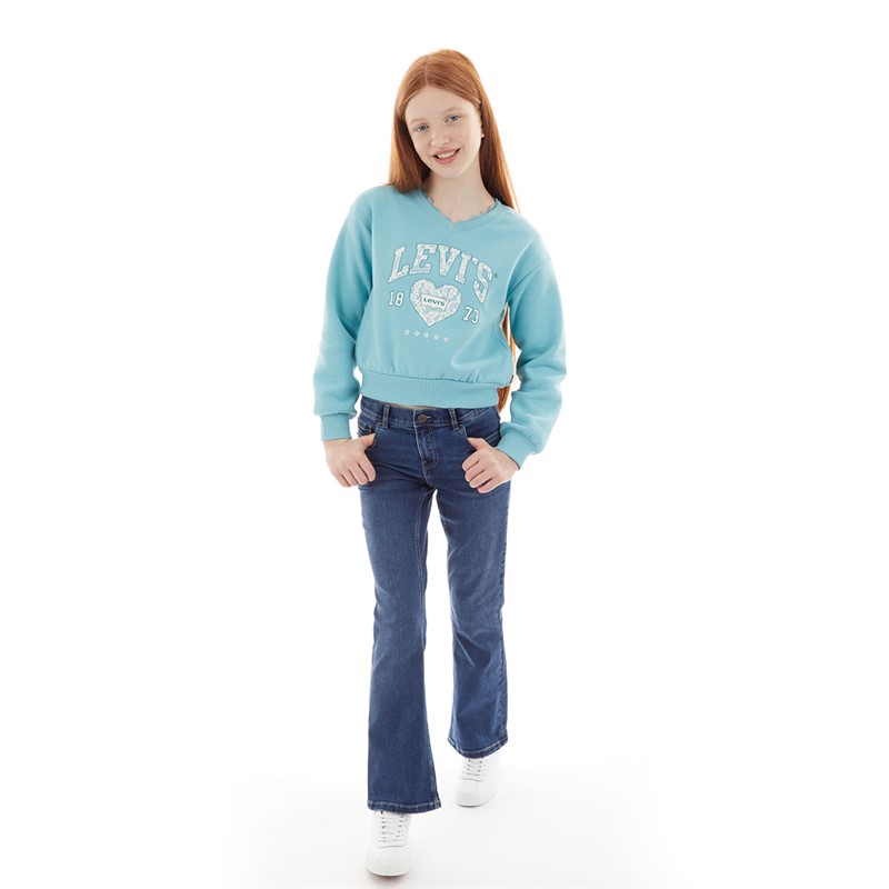 Levi's Girls Meet And Greet Lace Trim Sweatshirt Aqua Sea Blue