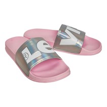 Levi's Junior Girls June Logo Sliders Silver/Pink