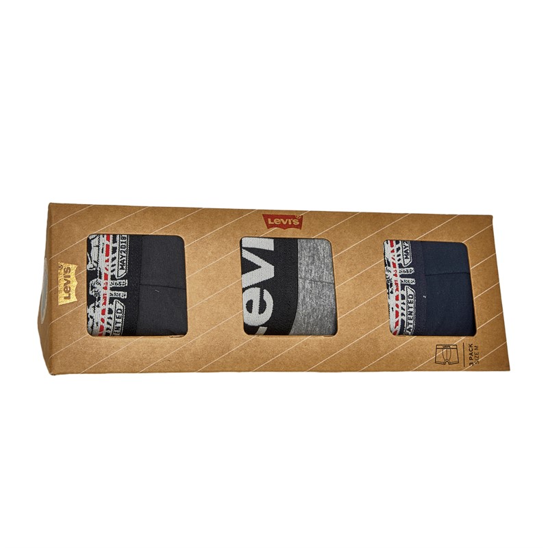 Levi's Mens Two Horse Pull Logo Three Pack Boxer Briefs With Gift Box Navy/Grey/Black