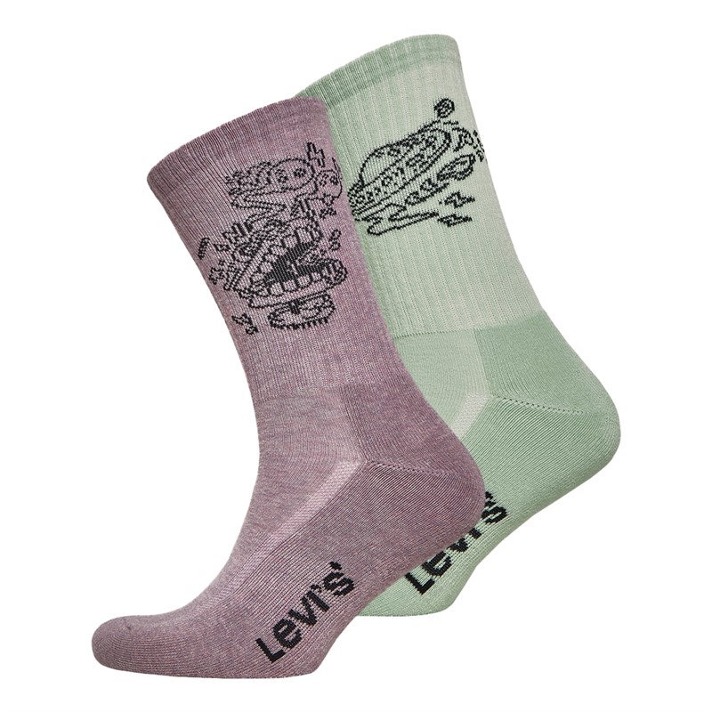 Levi's Mens Placed Graphic Two Pack Regular Cut Socks Pink Combo