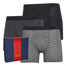 Levi's Mens Logo AOP Three Pack Boxer Briefs With Gift Box Black/Grey Melange