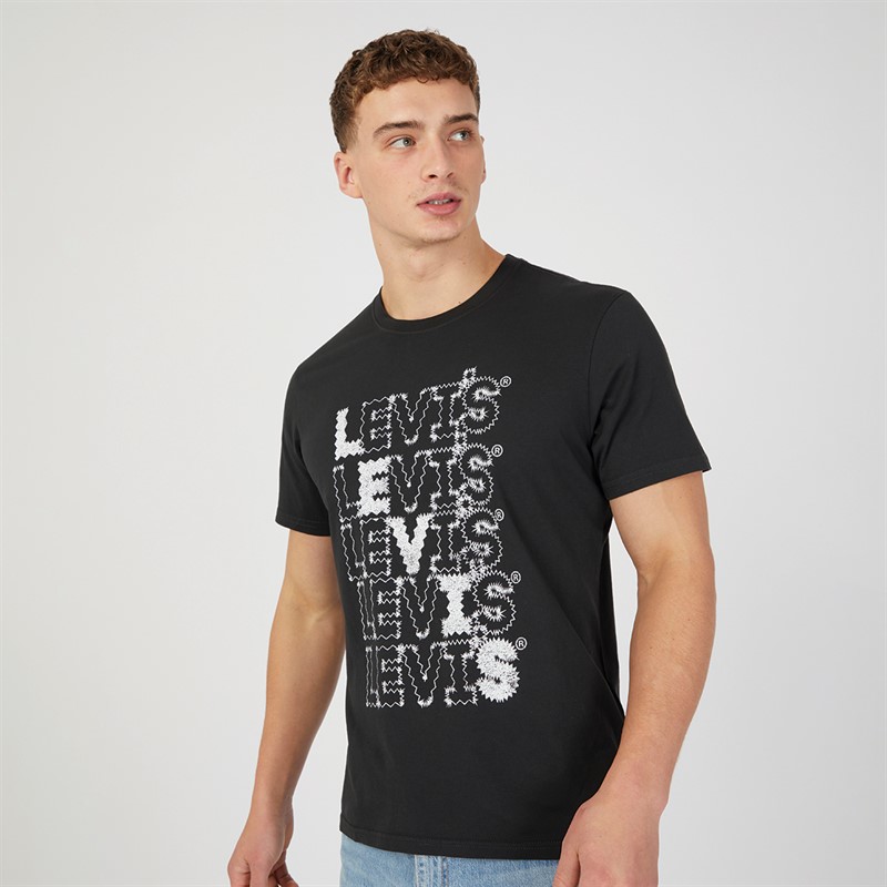 Levi's Mens Relaxed Fit T-Shirt Zigzag Headline Gd Caviar