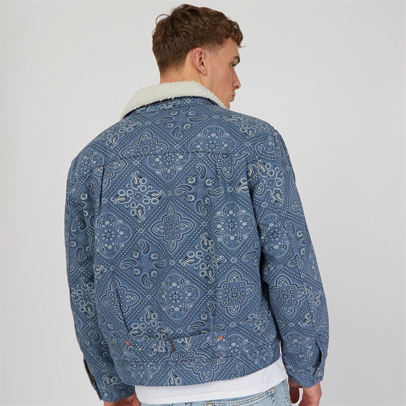 Levi's Mens Sherpa Trucker Jacket Charlie Bandana V2 Vintage Indigo