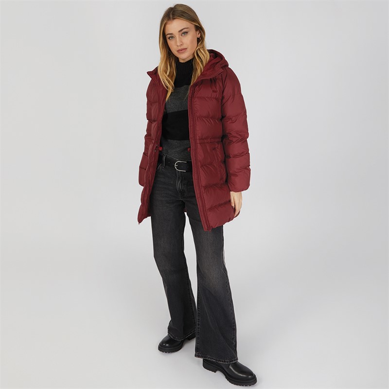 Levi's Womens Hooded Midi Puffer Coat Syrah