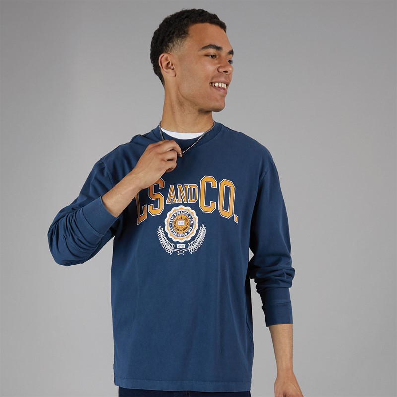 Levi's Heren Graphic Authentic T-Shirt LS & Co Collegiate LS GD Dress Blues