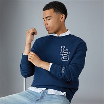 Levi's Mens Standard Graphic Crew Neck Sweatshirt LS Letterman Crew Dress Blues