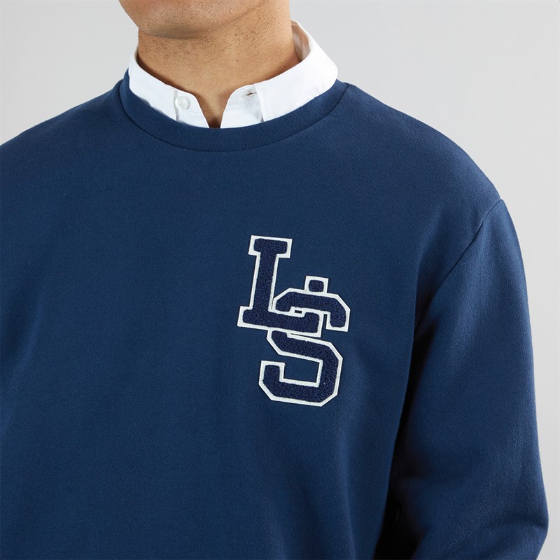 Levi's Mens Standard Graphic Crew Neck Sweatshirt LS Letterman Crew Dress Blues