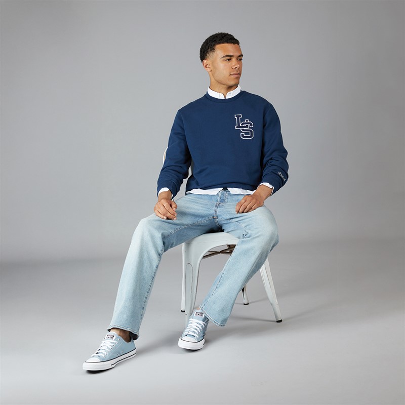 Levi's Mens Standard Graphic Crew Neck Sweatshirt LS Letterman Crew Dress Blues