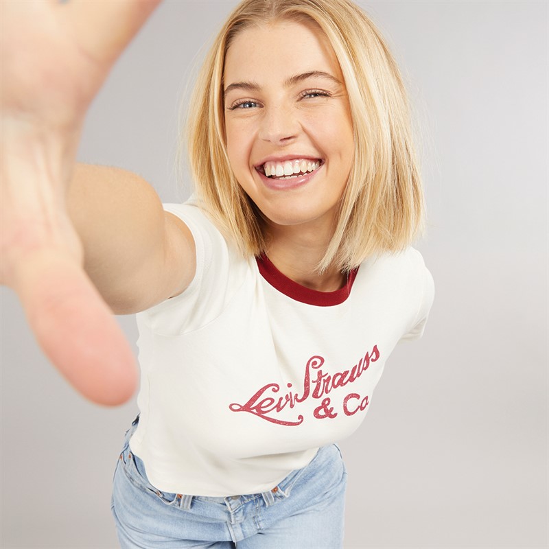 Levi's Womens Essential T-Shirt Archival Script Egret/Sun Dried Tomato