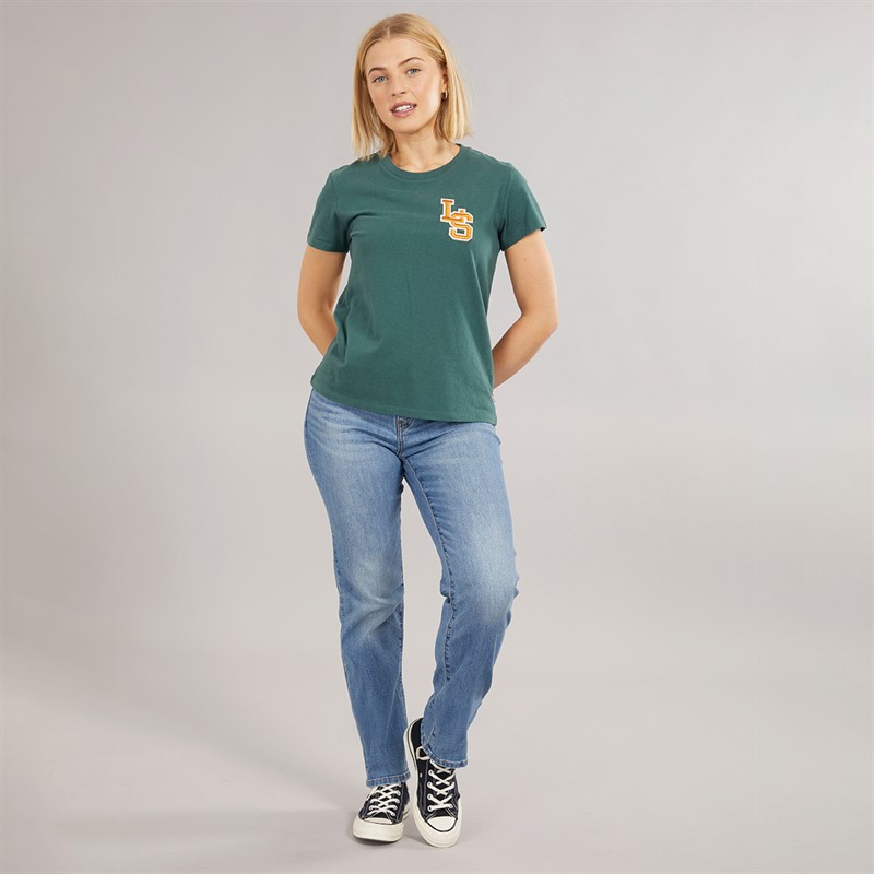 Levi's Womens Perfect T-Shirt LS Monogram Tee Bistro Green