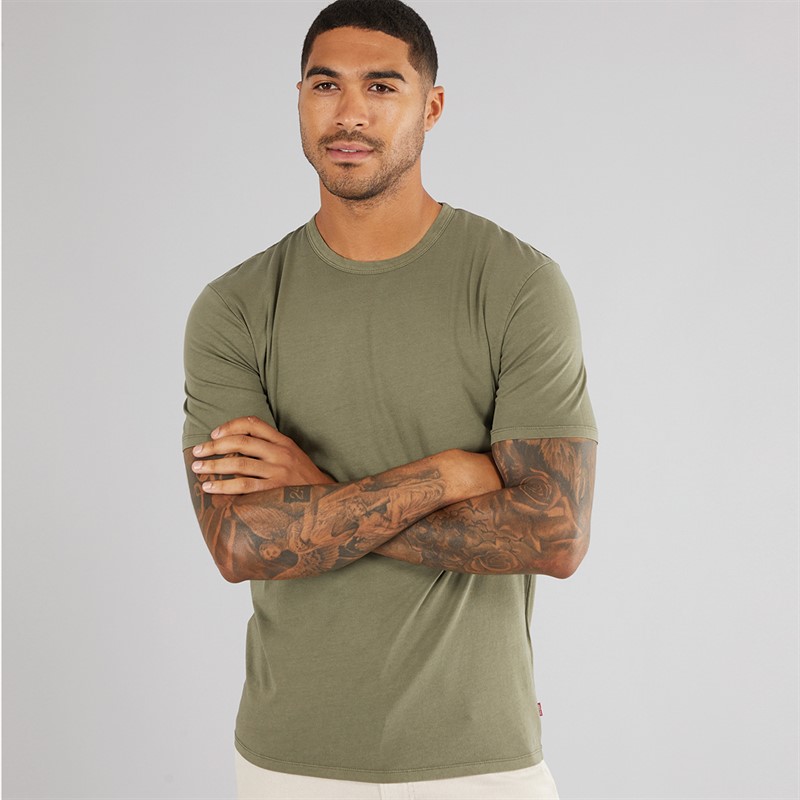 Levi's Heren Slim Fit T-Shirt Kledingstuk Geverfd Moss Olijf