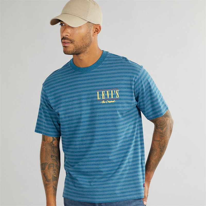 Levi's Herren Vintage Passform T Shirt Streifen Serif Logo Hampton Bay