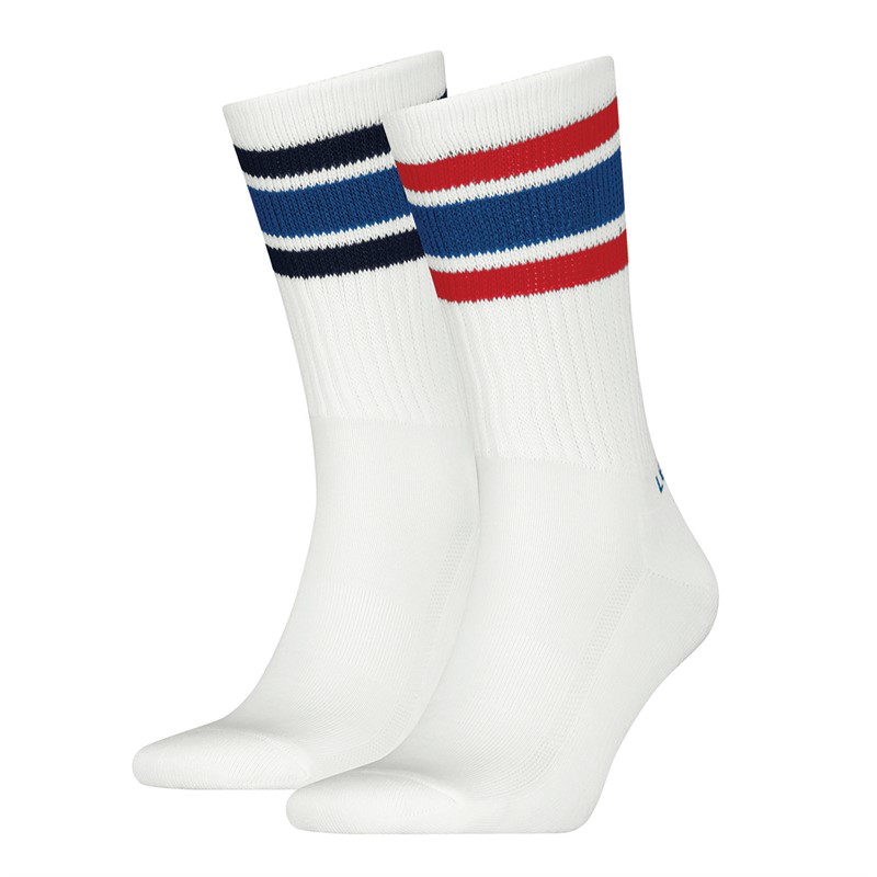 Levi's Two Pack Regular Cut Socks White/Blue/Red - Size 39