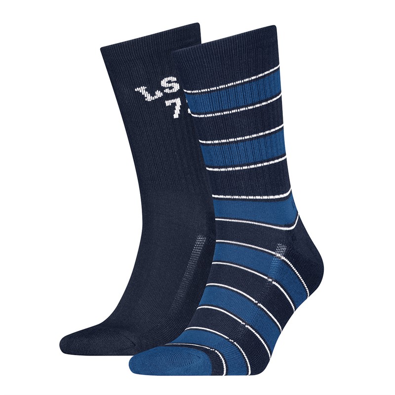 Levi's Rugby Stripe Two Pack Regular Cut Socks Blue Combo - Size 43