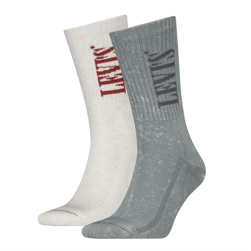 Levi's Mens Wash Logo Two Pack Regular Cut Socks White/Grey