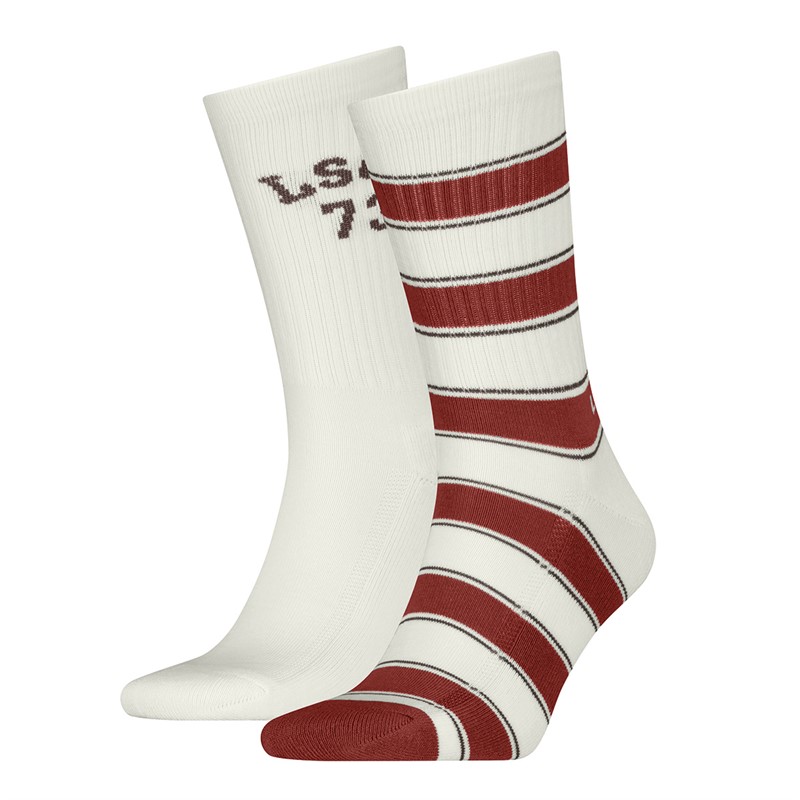 Levi's Rugby Stripe Two Pack Regular Cut Socks Off White