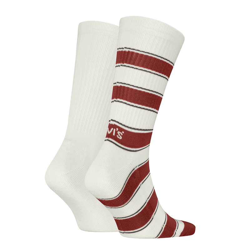Levi's Rugby Stripe Two Pack Regular Cut Socks Off White