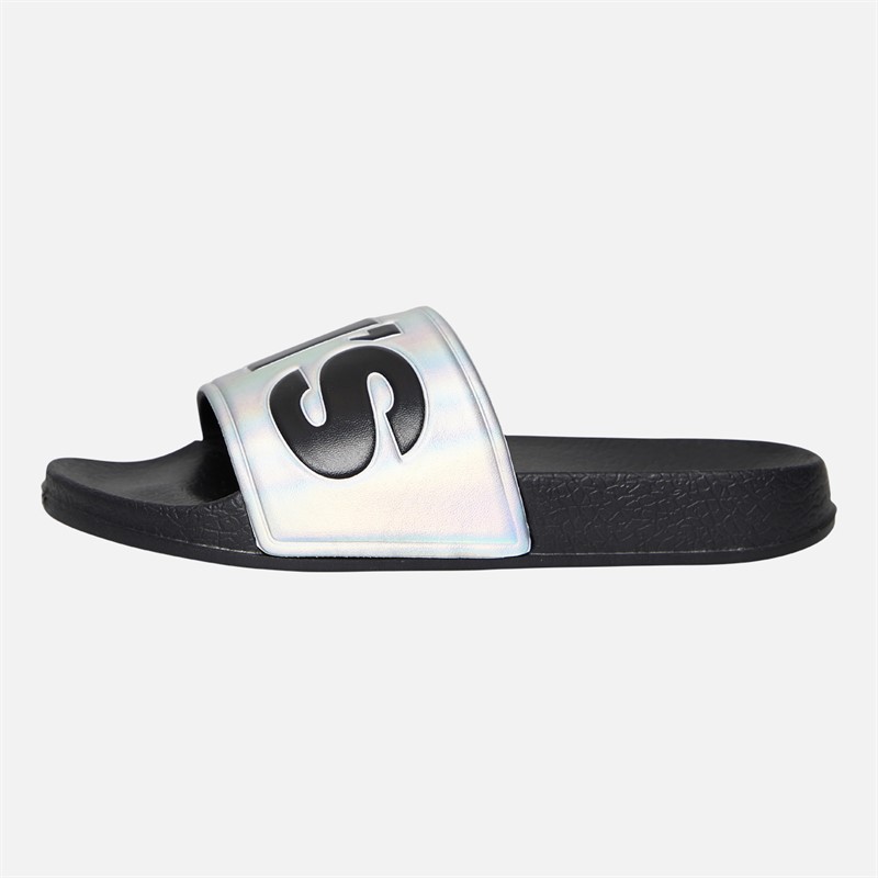 Levi's Girls June Logo Sliders Silver/Black Silver/ Black