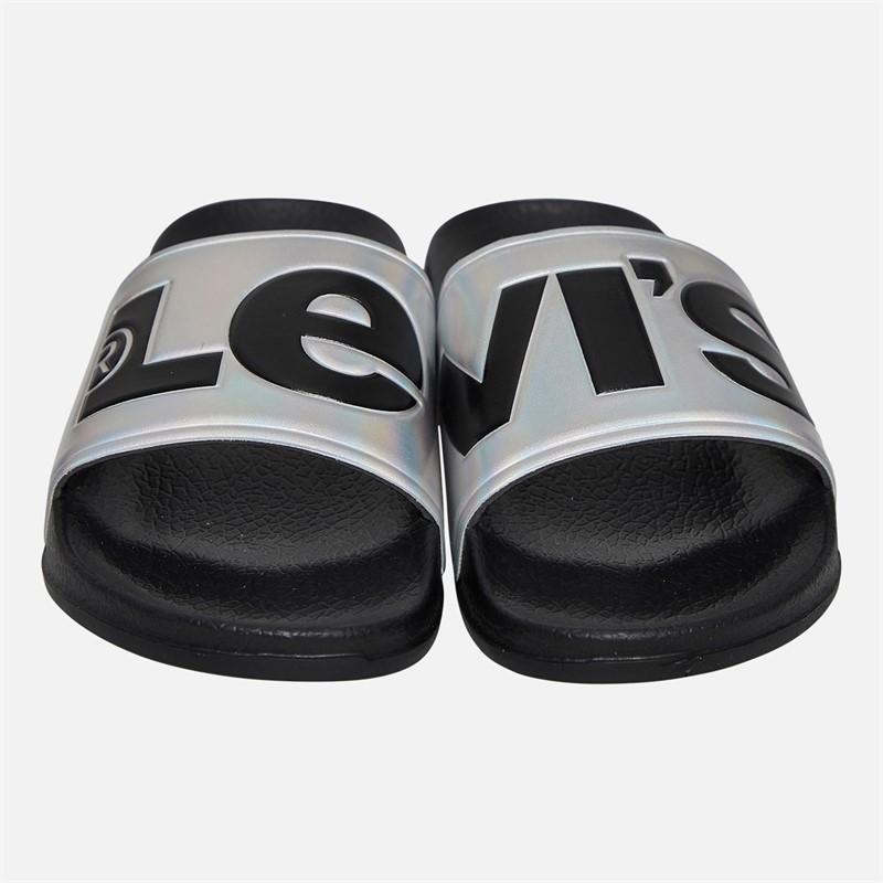 Levi's Girls June Logo Sliders Silver/Black Silver/ Black