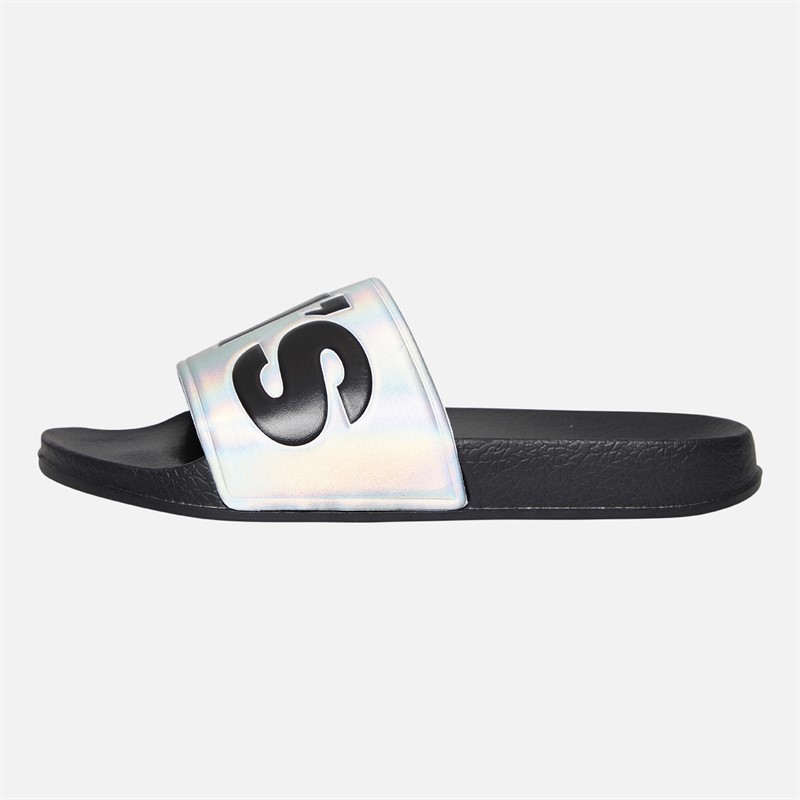 Levi's Junior Girls June Logo Sliders Silver/Black Silver/ Black