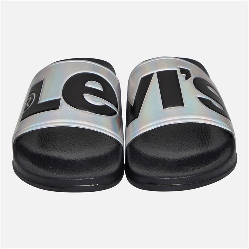 Levi's Junior Girls June Logo Sliders Silver/Black Silver/ Black