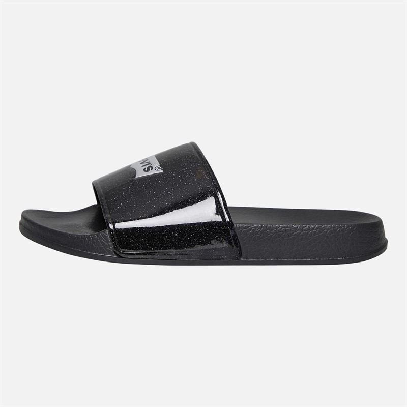 Levi's Junior Girls Pool Sliders Black/Glitter Black/ Glitter