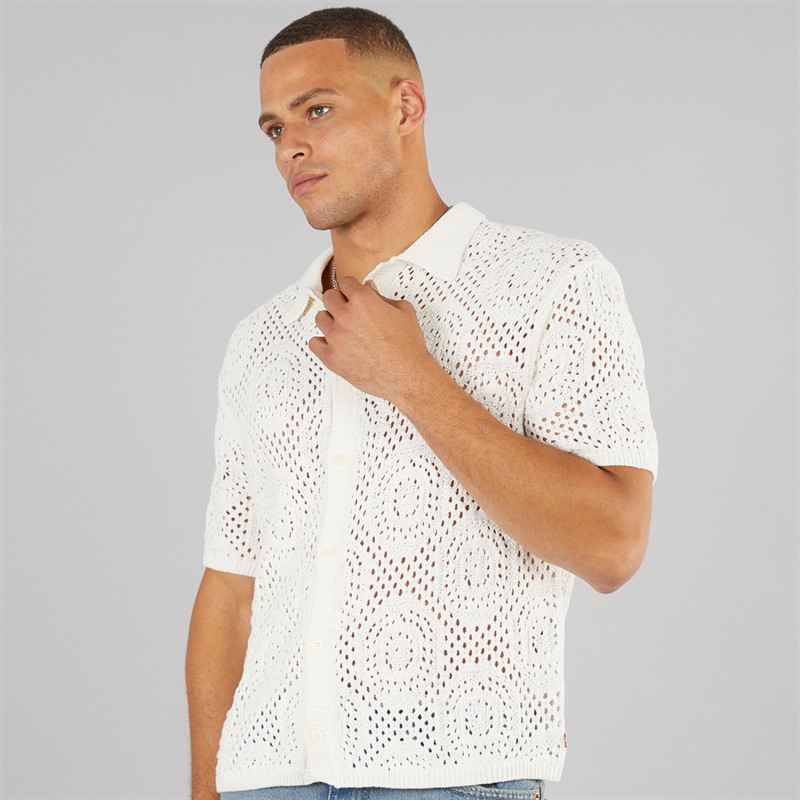 Levi's Mens Pointelle Crochet Shirt Egret