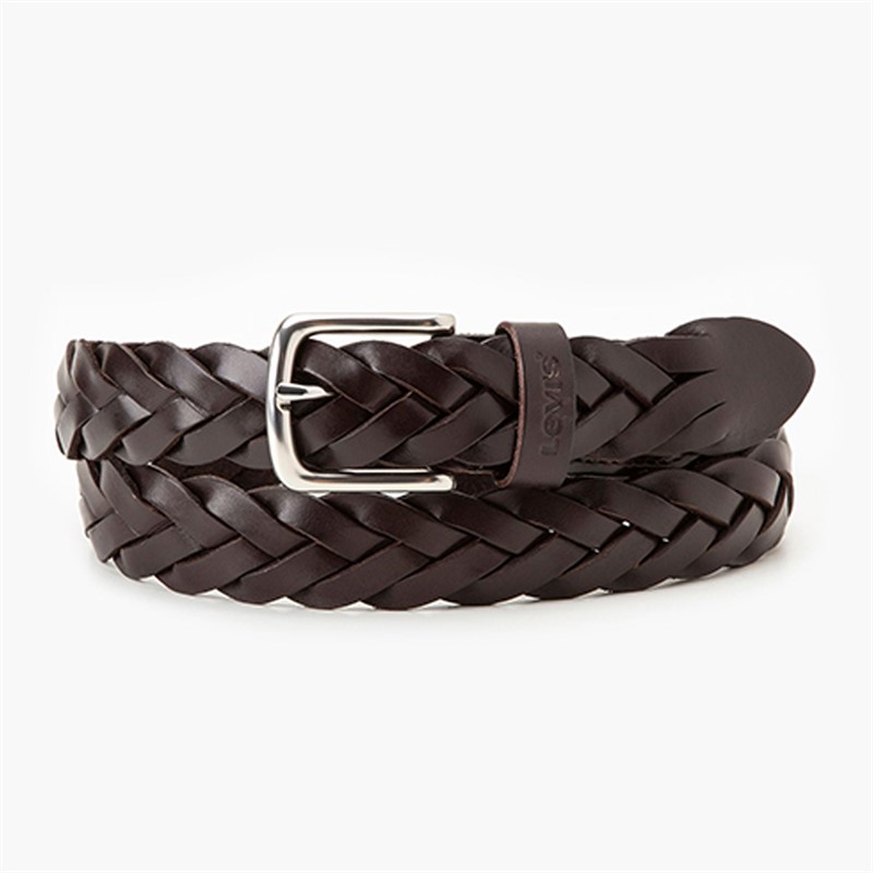 Levi's Mens Leather Braid Belt Batson Brown