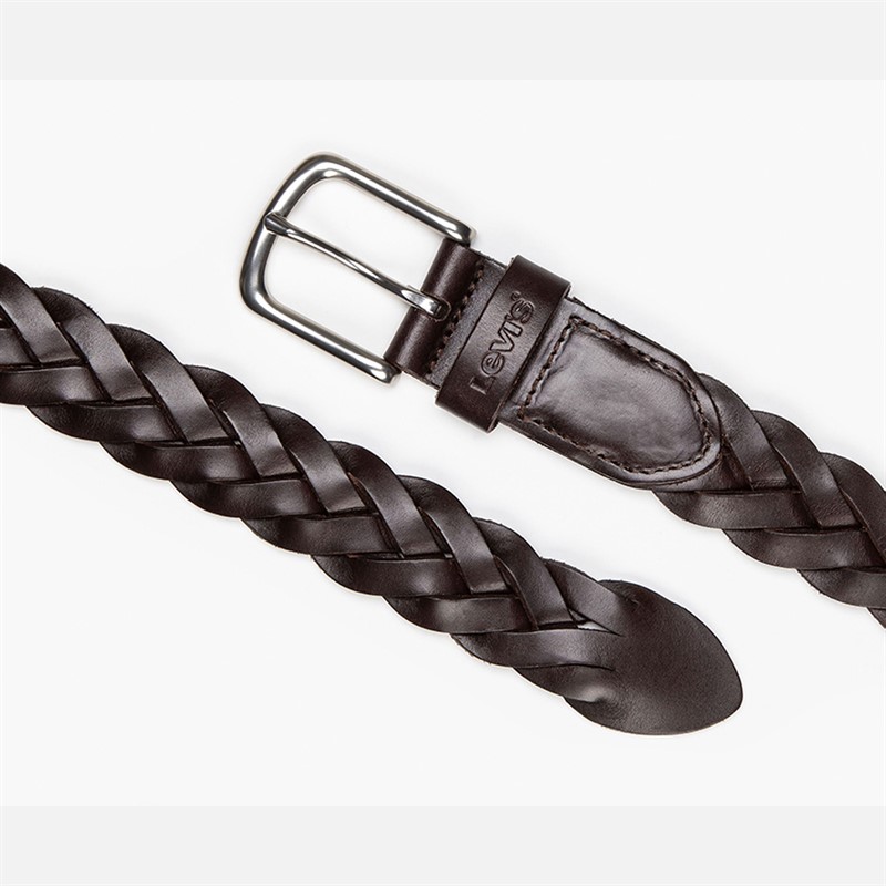 Levi's Mens Leather Braid Belt Batson Brown