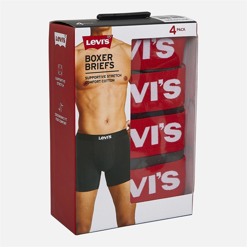 Levi's Mens Four Pack Boxers Black/Red/Grey