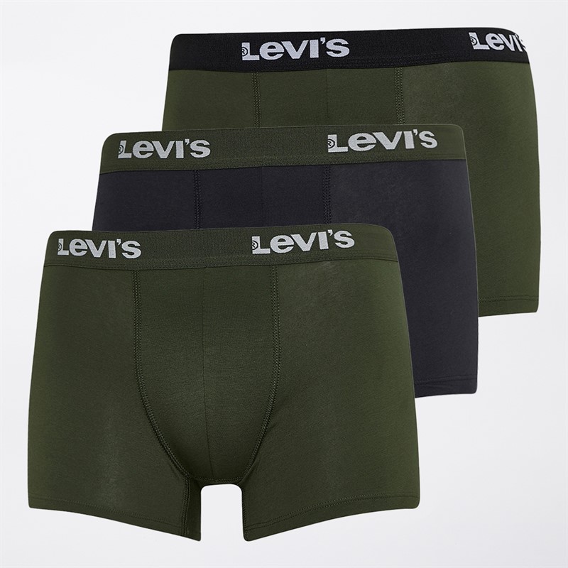 Levi's Mens Three Pack Repeat Waistband Logo Boxer Briefs Green Combo