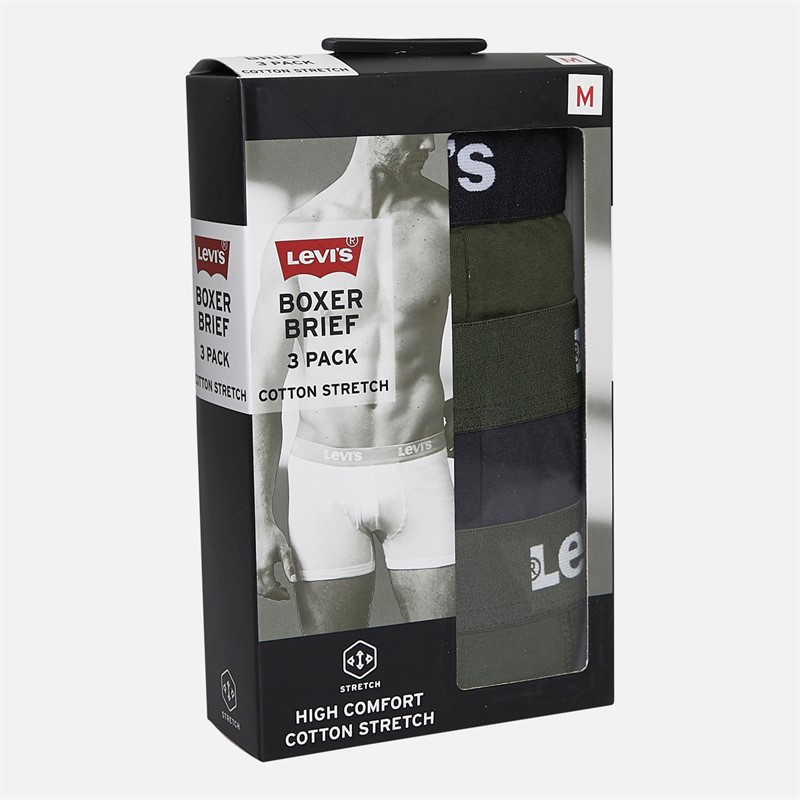 Levi's Mens Three Pack Repeat Waistband Logo Boxer Briefs Green Combo