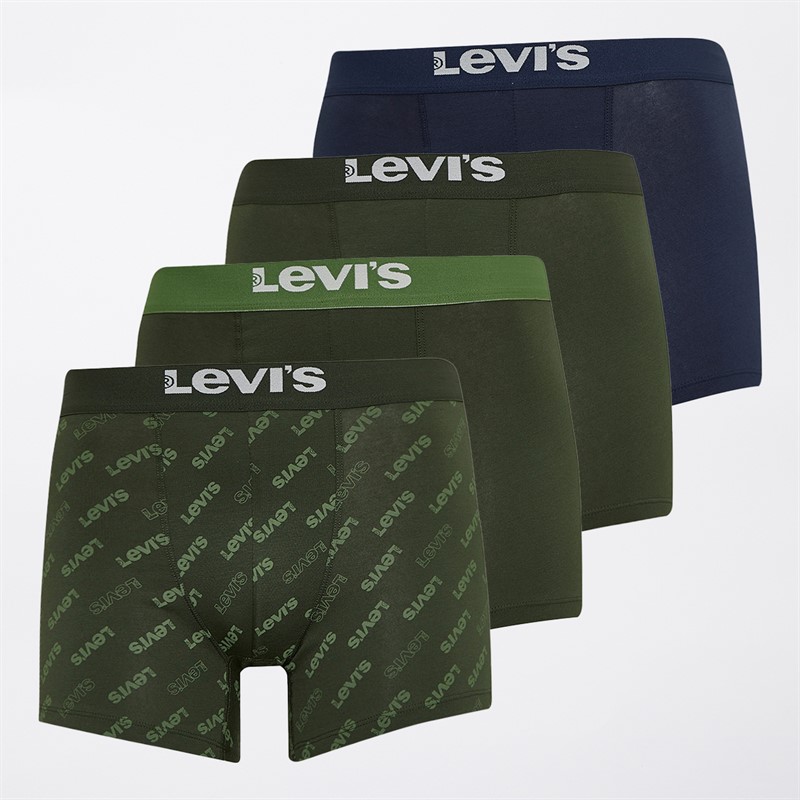 Levi's Mens Four Pack Logo AOP Organic CottonBoxers Dark Green Combo