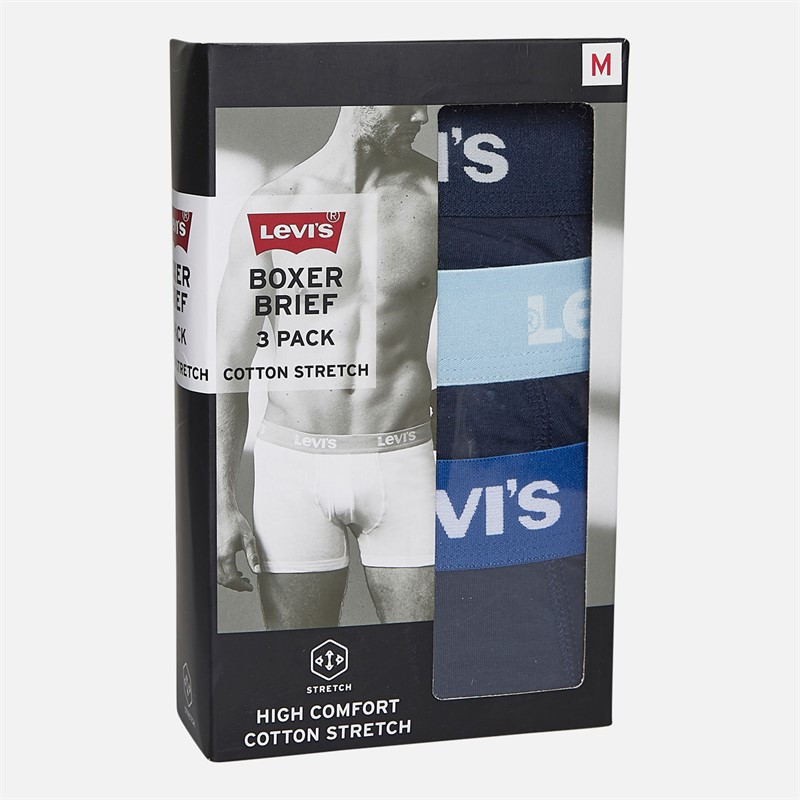 Levi's Mens Repeat Waistband Logo Boxer Briefs Three Pack Blue Combo