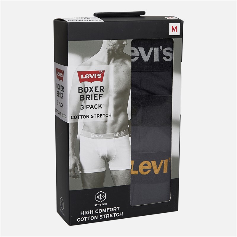 Levi's Mens Repeat Waistband Logo Boxer Briefs Three Pack Black Combo