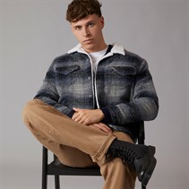 Levi's Mens Plaid Sherpa Trucker Jacket Car Park Grey