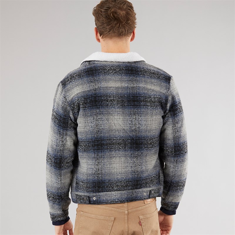 Levi's Mens Plaid Sherpa Trucker Jacket Car Park Grey
