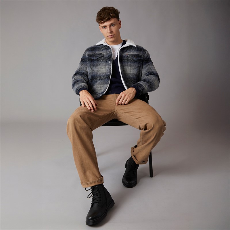 Levi's Mens Plaid Sherpa Trucker Jacket Car Park Grey