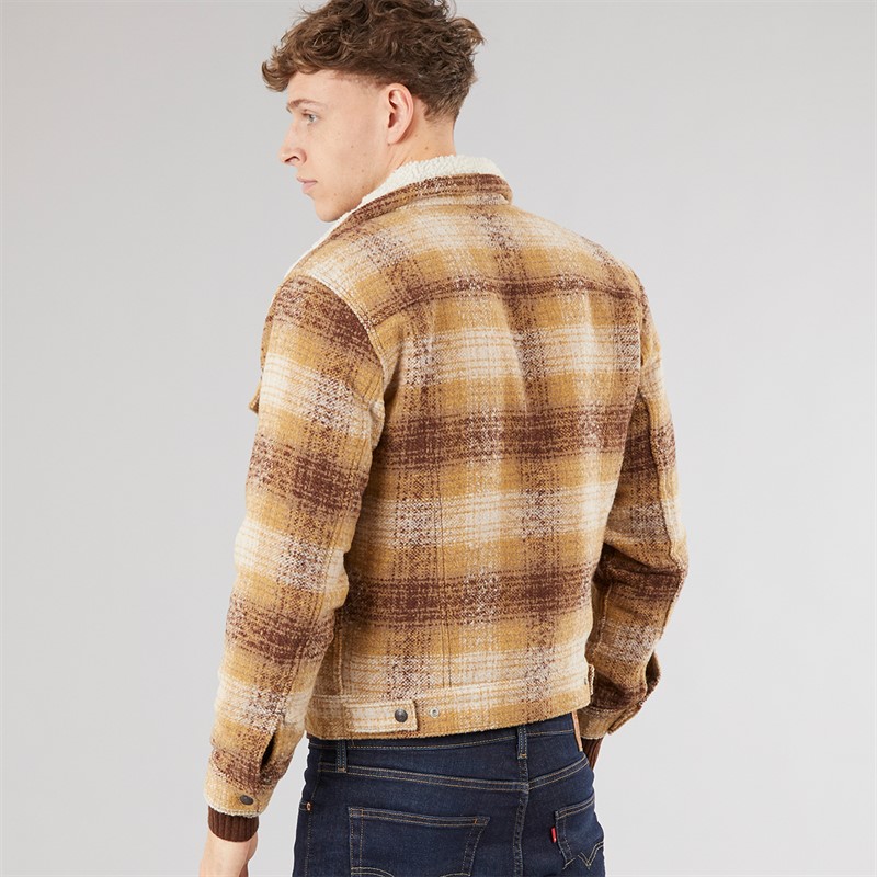 Levi's Mens Plaid Sherpa Trucker Jacket Curry