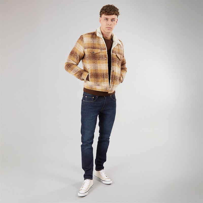 Levi's Mens Plaid Sherpa Trucker Jacket Curry
