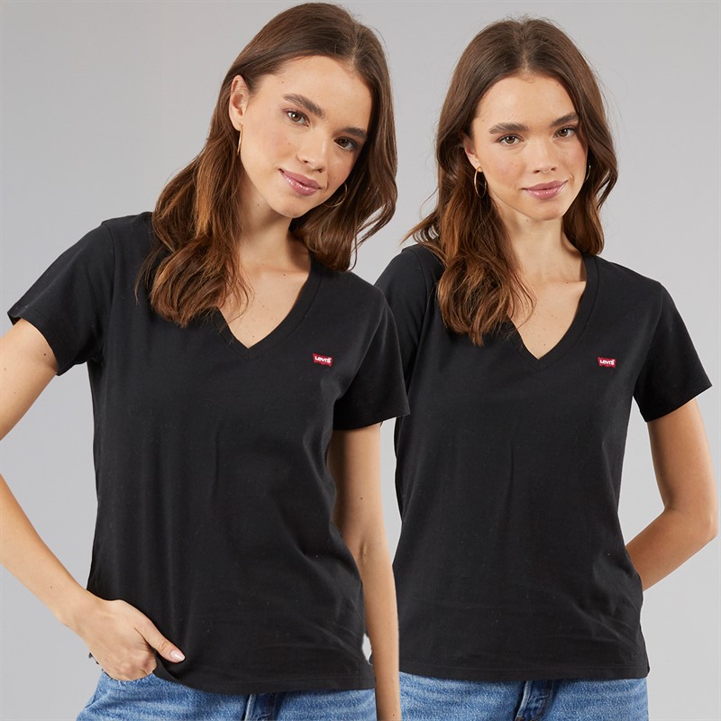 Levi's Womens Two Pack V-Neck T-Shirts Mineral Black