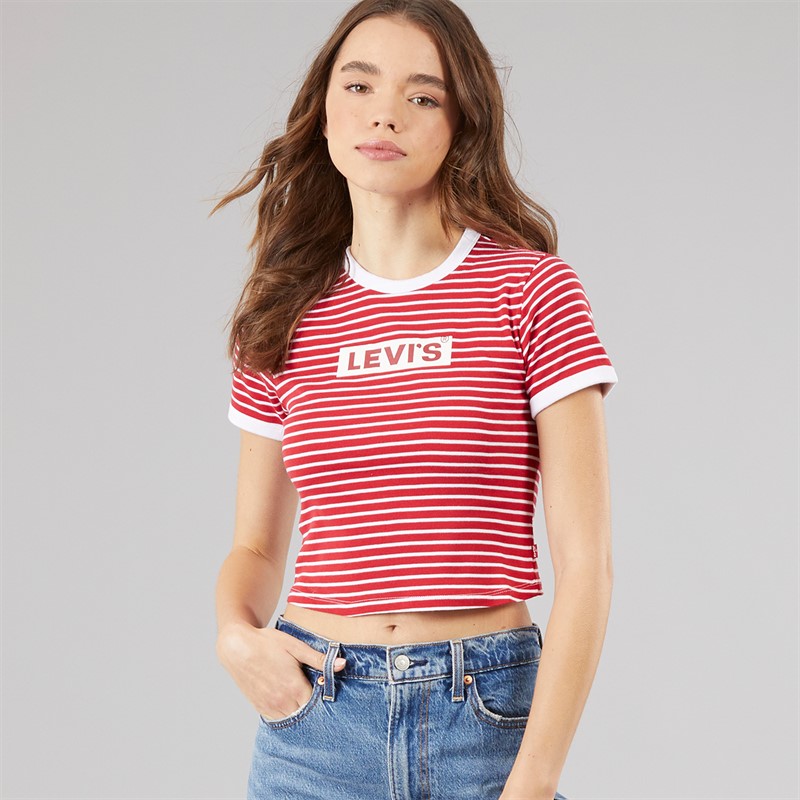 Levi's Womens Graphic Mini Ringer T-Shirt Scarlet Stripe