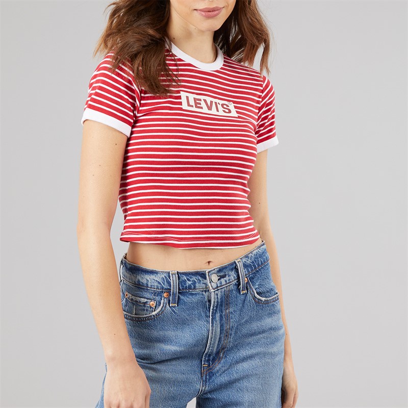 Levi's Womens Graphic Mini Ringer T-Shirt Scarlet Stripe