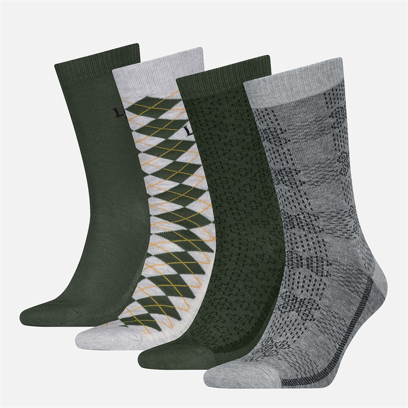 Levi's Mens Regular Cut Argyle Four Pack Socks Green/Grey Green / Grey