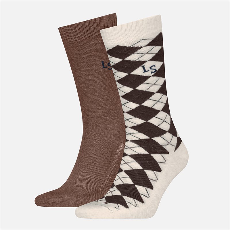 Levi's Mens Regular Cut Argyle Two Pack Socks Brown Combo