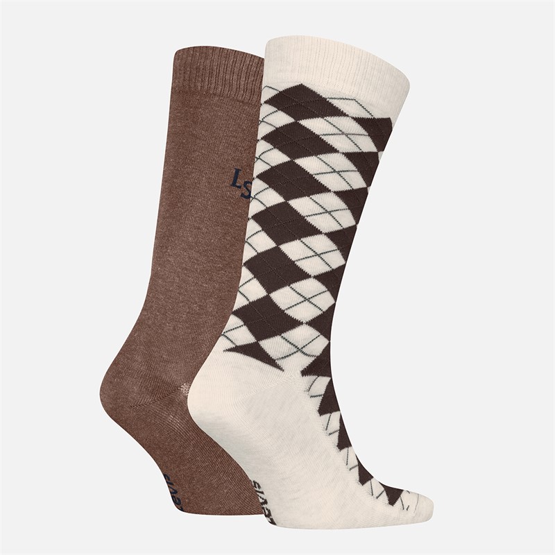 Levi's Mens Regular Cut Argyle Two Pack Socks Brown Combo