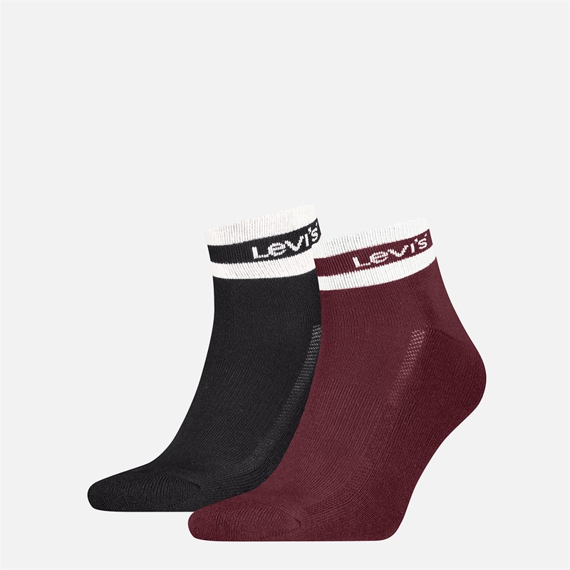 Levi's Mens Mid Cut Stripe Two Pack Socks Red/Black Red / Black