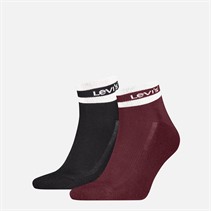 Levi's Mens Mid Cut Stripe Two Pack Socks Red/Black Red / Black