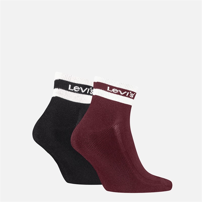 Levi's Mens Mid Cut Stripe Two Pack Socks Red/Black Red / Black